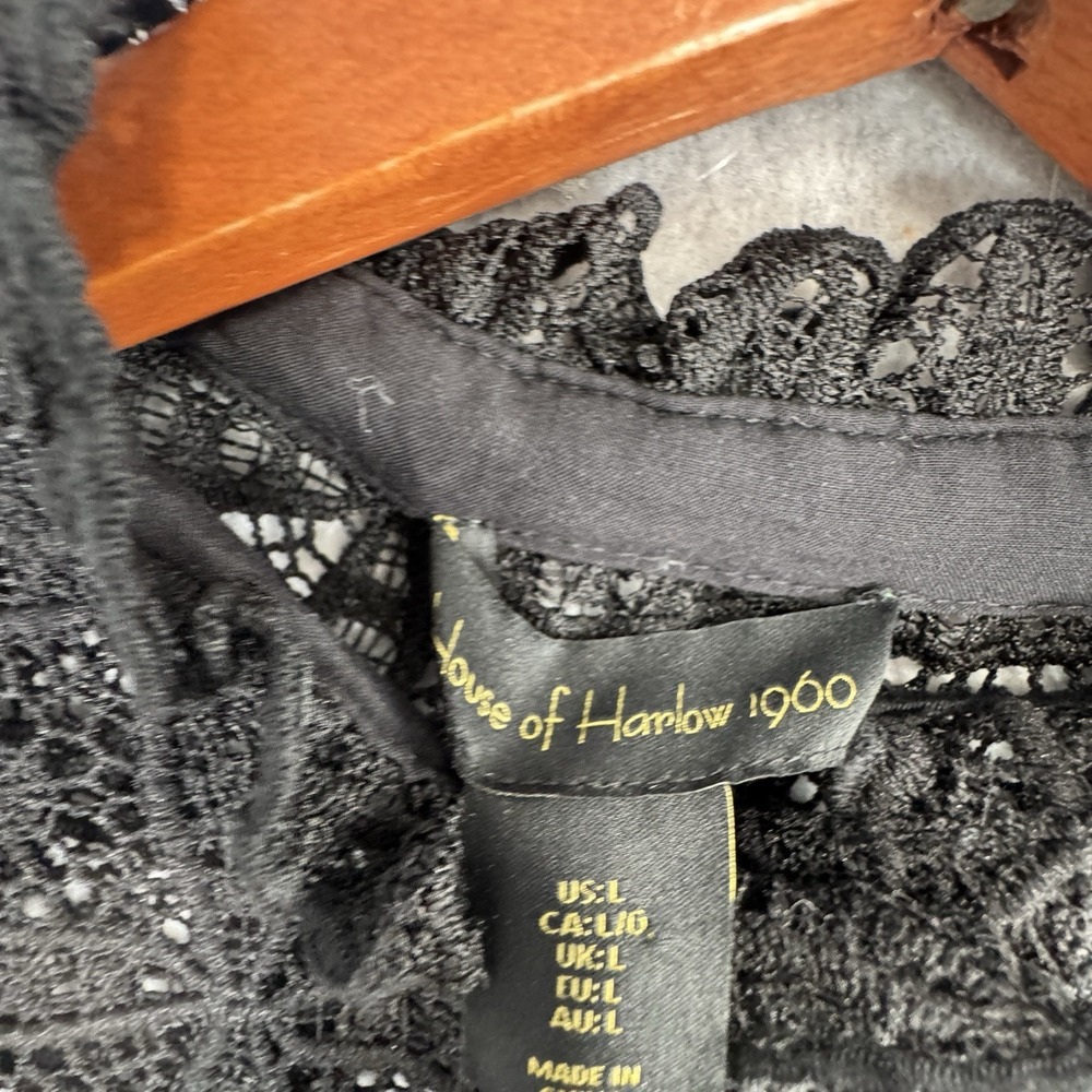 House of Harlow 1960 Black Eyelet Ruffle Neck Button Front Blouse NWT L Floral - Picture 5 of 14